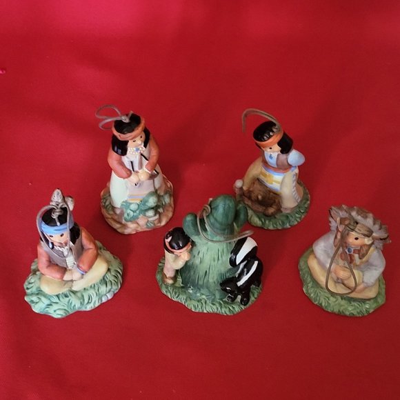 Vintage Native American Indian Figurines Bell Ornaments Set of 5 - Picture 12 of 12